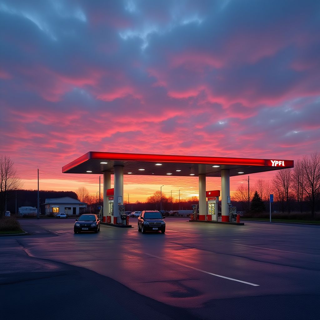 Estación YPF al amanecer