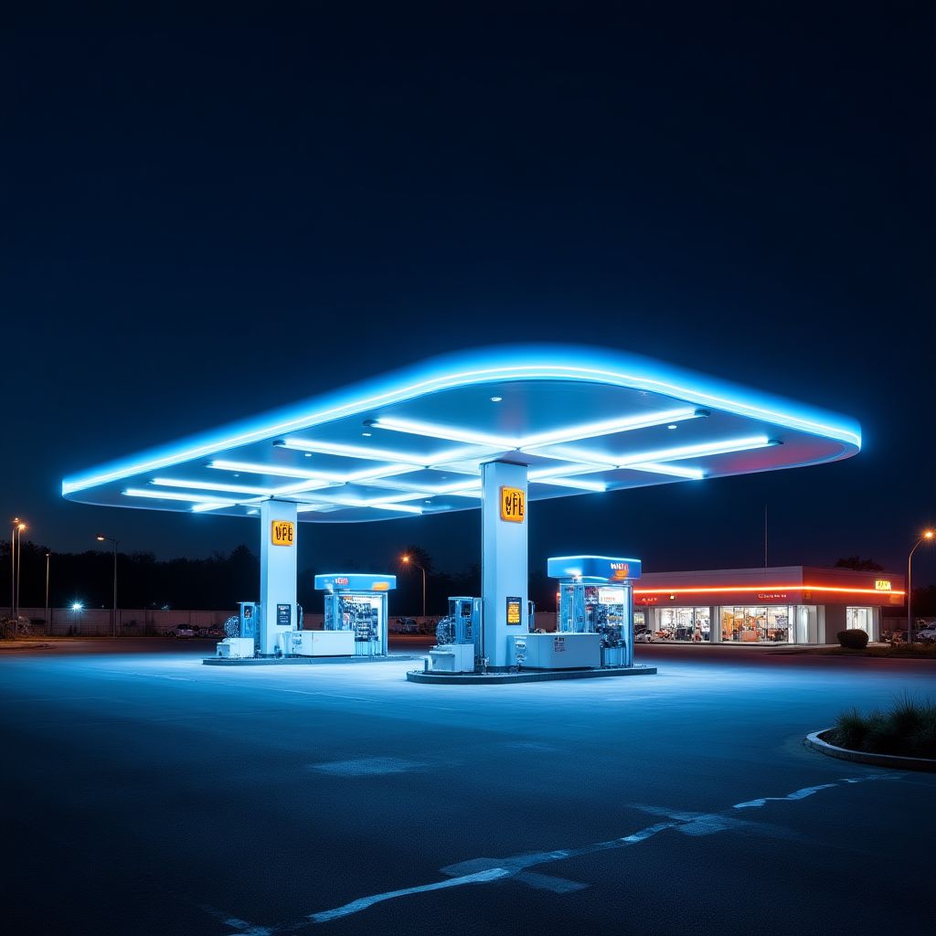 Estación YPF de noche
